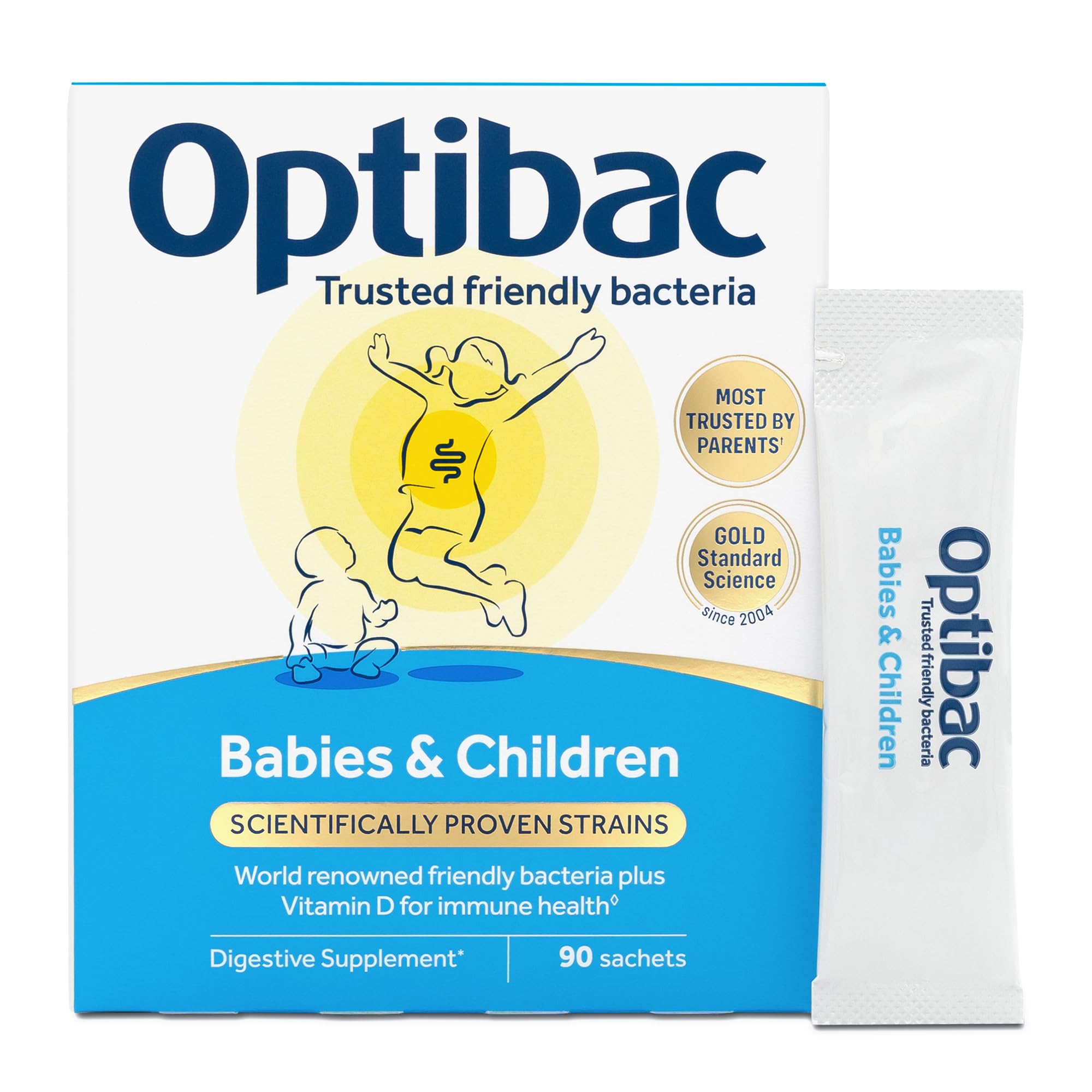 Optibac Probiotics Babies & Children - Kids Probiotic + Vitamin D for Immune Support - Most Trusted By Parents - 90 Sachets