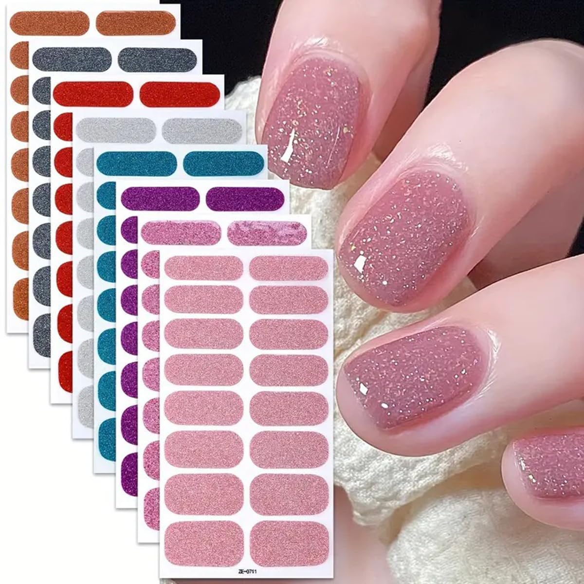 8Sheets Full Nail Wraps Gel Nail Stickers Nail Full Wraps Nail Polish Strips Pink Purple Blue Nail Glitter Self-Adhesive Nail Decals Nail Art Supplies for Women DIY Manicure Nail Art Decorations Set