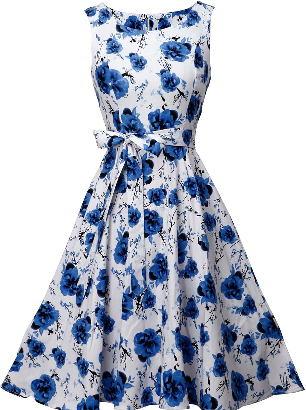 white dress with blue flowers