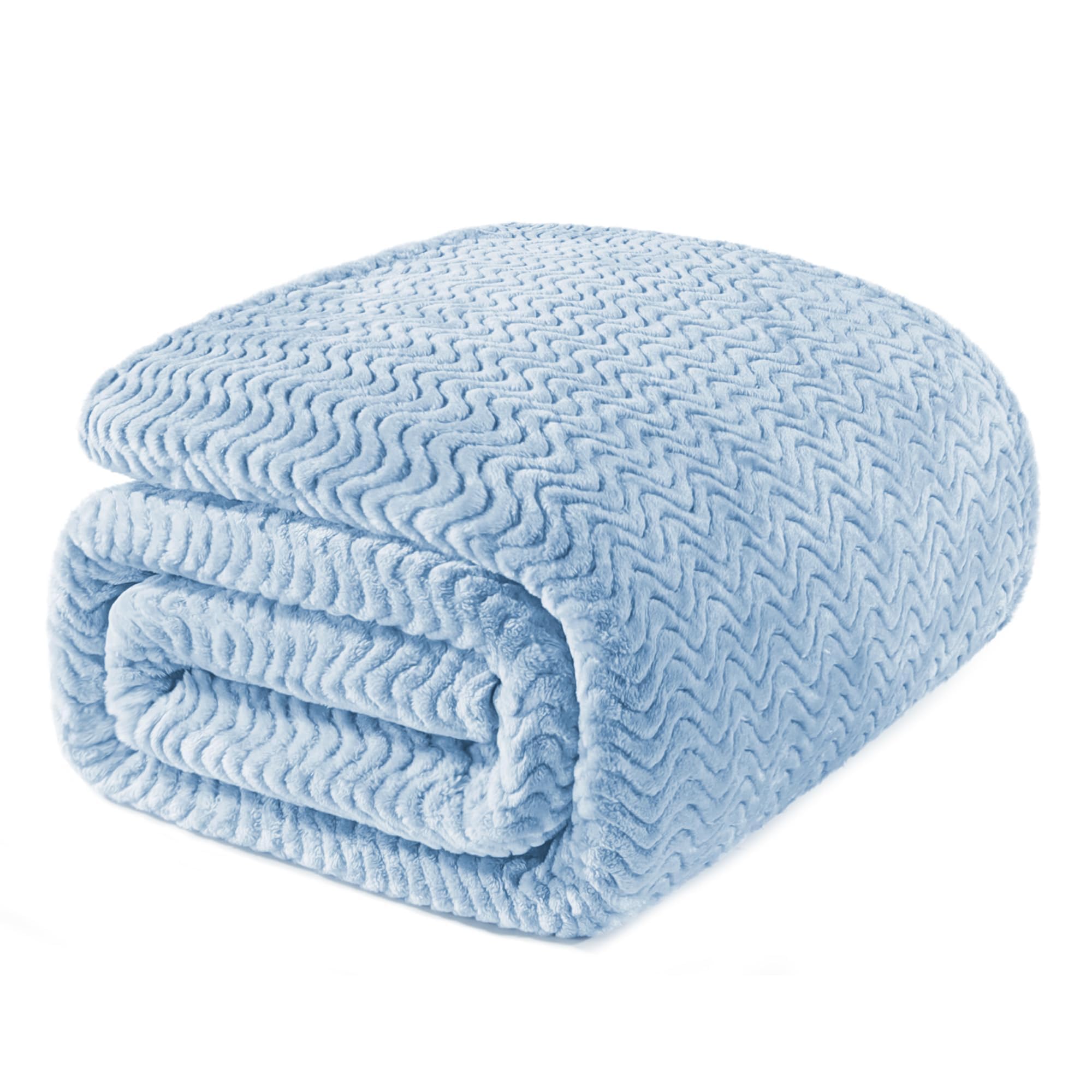 Exclusivo Mezcla Twin Blanket for Bed, Cozy Lightweight Fleece Blankets for All Season, Decorative Giftable Fuzzy Plush Wave Textured Suitable for Women, Men, Light Blue, 90x66 Inches