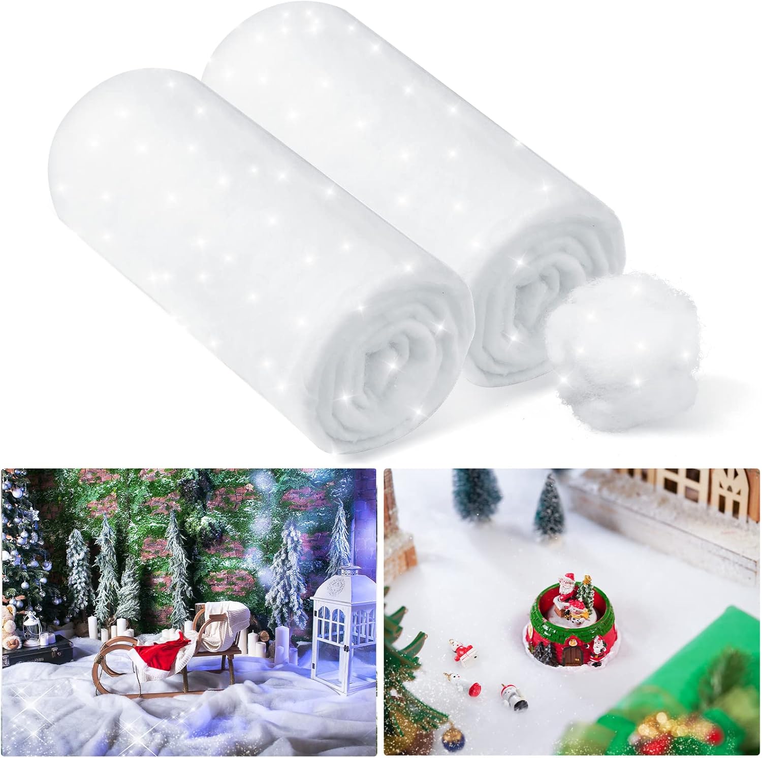 Artificial Snow - Christmas Snow Blanket Roll Glitter Snow Blanket Fake Snow Blankets for Christmas Village Artificial Snow Carpet Artificial Snow Blanket Fluffy Fake Snow for Xmas Decoration(2 Pack,1.3 x 9.8 Ft)