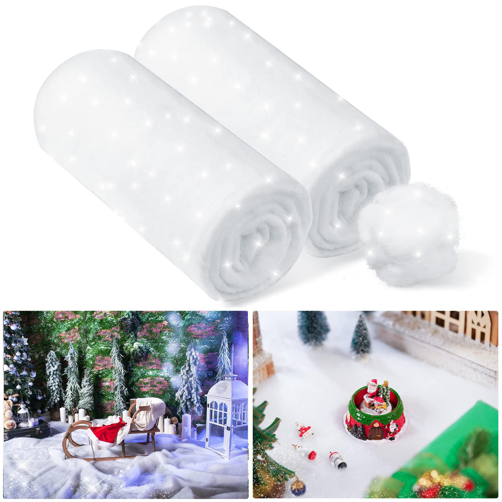 Hestya Christmas Snow Blanket Roll Glitter Snow Blanket Fake Snow Blanket for Christmas Village Artificial Snow Carpet Snow Blanket Fluffy Fake Snow for Xmas Decoration (2 Pack, 1.3 x 9.8 Ft)