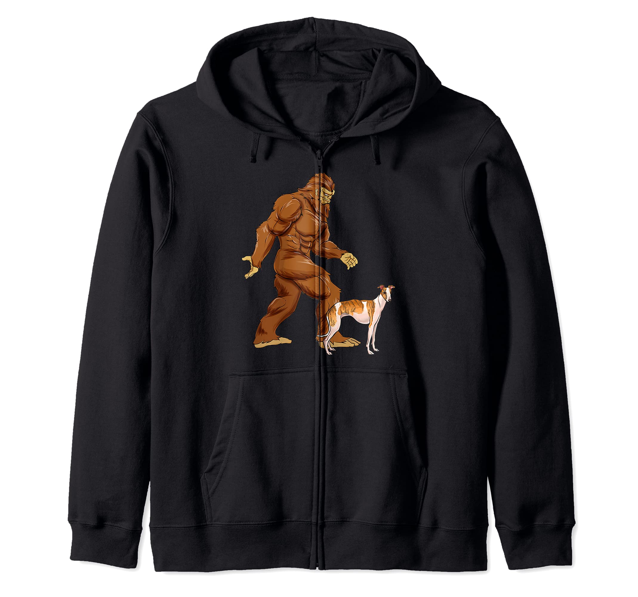 Funny Bigfoot Walking Whippet Sasquatch Dog Zip Hoodie