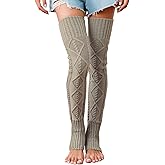 Leoparts Women's Extra Long Stirrup Leg Warmers Winter Knitted Over Knee Thigh High Footless Socks