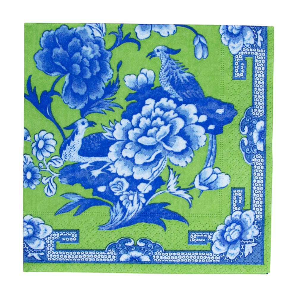Caspari Green and Blue Plate Luncheon Napkins - 20 Per Package