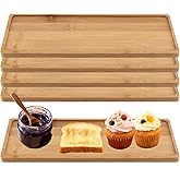 HAKZEON 5 Pack Bamboo Tea Serving Tray, Rectangle Bamboo Serving Platter, Bathroom Counter Trays with Edges for Kitchen Coffee Tea Snack Bread Plants Candles, Vanity, 11 x 3.9 x 0.39 Inch