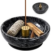 Marble Incense Holder, Handmade Incense Burner with Brass 9 Holes (Black) | Compatible with Various incense sticks, Citronella, White Sage, and Palo Santo
