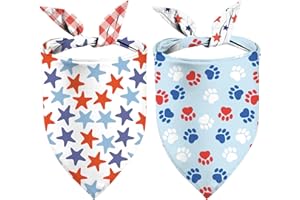 GHSJYO 4th of July Dog Bandanas, Reversible Dual-Layer Patriotic Theme Design 2 Pack, USA Stars Independence Day Square Dog Kerchief (03)