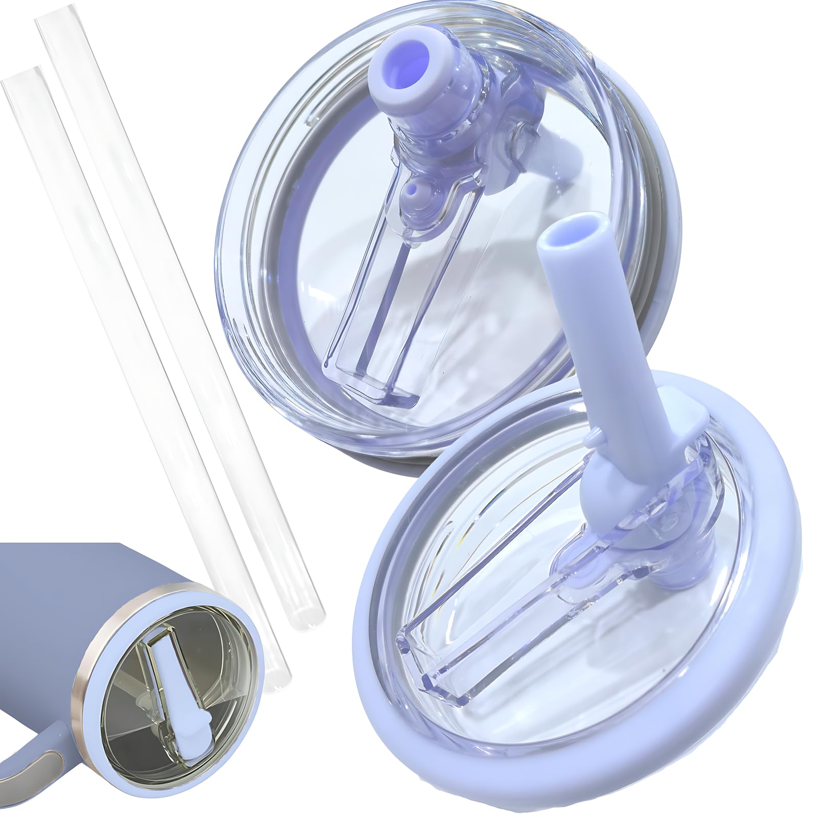 Photo 1 of EXOasis ???????? Leak Proof Flip Straw Lid Replacement for 40oz Stanley Quencher H2.0, No Spill Accessories with Extended Straw &Enhanced Sealed Lid(Grayish Blue)