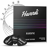 HAVENDI&reg; Guitar Strings electric guitar - brilliant sound quality strings made of steel for electric guitar coated with nickel (6 string set) incl. 3 picks