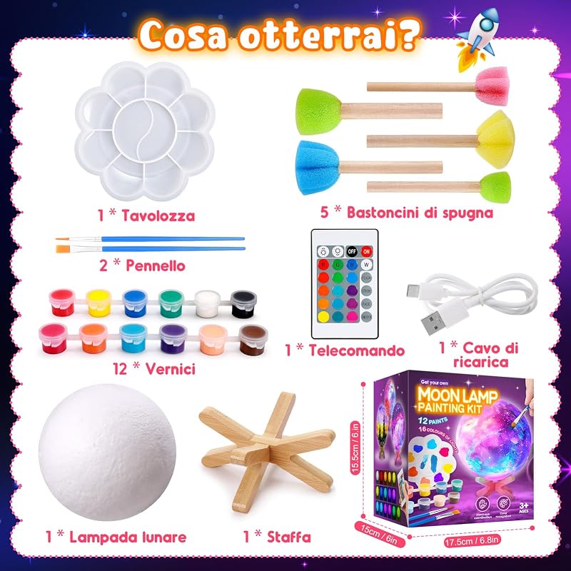 Juego de Manualidades Pintura con lámpara de, Pintura 3D Luz Nocturna, lámpara de Luna DIY, Juego Creativo para niños, Regalo de cumpleaños, Juego de Manualidades para niñas de 6 a 12