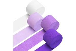 PIGETALE Crepe Paper Streamers 4 Rolls 328ft, Pack of Unique 3 Purple and White Party Streamer for Birthday Wedding Ceremony Baby Shower Party Decorations DIY Supplies Art Crafts (1.8Inch x 82Ft/Roll)