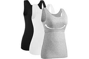 Air Curvey Cotton Tank Tops for Women with Shelf Bra Layering Undershirts Tank Tops 3 Pack