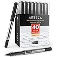 ARTEZA Rollerball Pens, Pack of 40, 0.5mm Black Liquid Ink Pens for Bullet Journaling, Fine Point Rollerball, Office Supplies for Writing, Taking Notes & Sketching