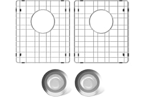 jkxoo 2Pack 15" x 13" Stainless Steel Sink Protectors for Kitchen Sink, Sink Grate for Bottom of Kitchen Sink with Rear Drain, Sink Grid Protector with Sink Strainers, Sink Rack for Bottom of Sink