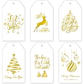120Pcs Christmas Gift Tags Merry Christmas Gold Foil Paper Tags Holiday Hang Name Tag with Strings Label for Xmas Winter Birthdays Holidays Weddings