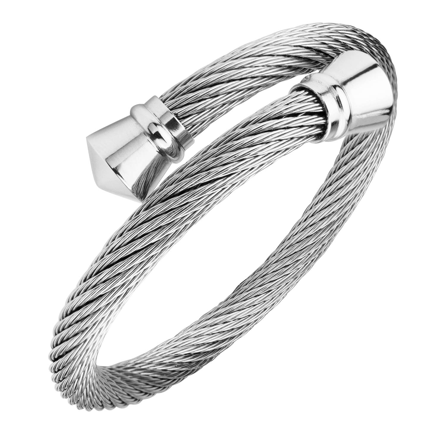 555Jewelry Classic Stainless Steel Mens Womens Cuff Bangle Twisted Wire Cable Vintage Retro Antique Adjustable Wristband Fashion Jewelry Accessory Bracelets, Silver