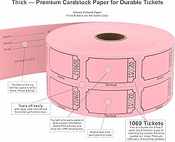 Tacticai 1000 Raffle Tickets, Blank, Pink