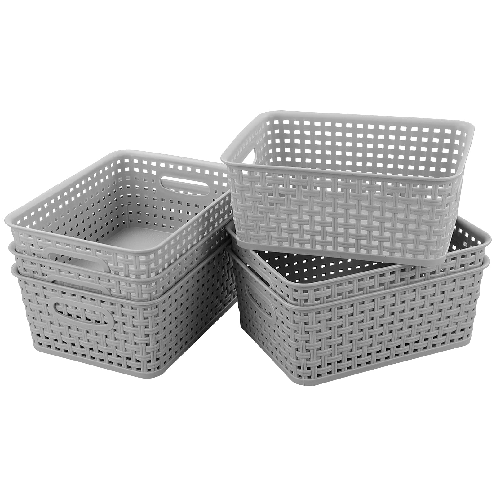 Yarebest 6-pack Weave Storage Baskets, Plastic Grey Basket, Small Baskets
