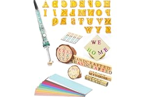 AIMOADO 1/2" 26 Pcs Wood Burning Letters Kit with Electric Branding Iron, Wood Burning Letter Stamps for Wood Leather Hats Branding, DIY Gifts for Wedding Birthday Christmas (Brass Letters A-Z)