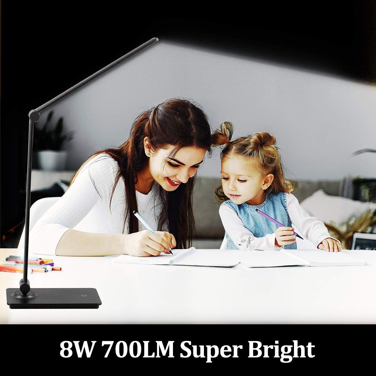 LED Desk Lamp, Touch Control Desk Lamp with 3 Levels Brightness, Dimmable Office Lamp with Adjustable Arm, Foldable Table Desk Lamp for Table Bedroom Bedside Office Study, 5000K, 8W, Black: Home & Kitchen