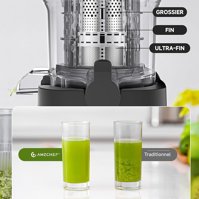 Extracteur de Jus Fruits et Légumes, Moins de Temps de Découpe, Goulotte XXL 135 mm, Extraction Lente à Froid, Facile à Nettoyer, Moteur Silencieux 45 dB, Idéal Famille