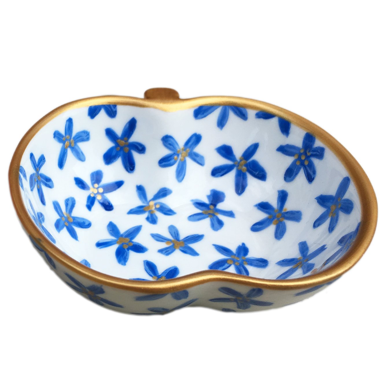 Violets Hand Painted Bone China Apple Shaped Bowl in Presentation Box