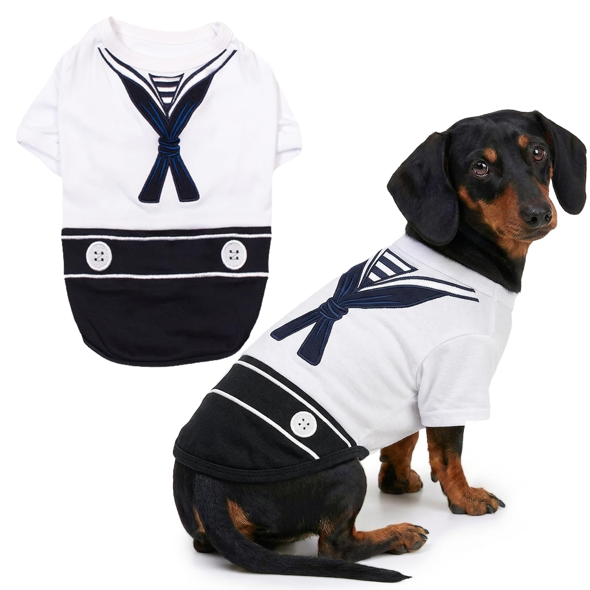 Parisian Pet - Funny Dog Cat Pet Costumes, Shirt Outfits for Halloween - Police, Prisoner, Ketchup, Mustard, Doctor, Firefighter, Sailor, Pirate (Sailor Dog, XL)