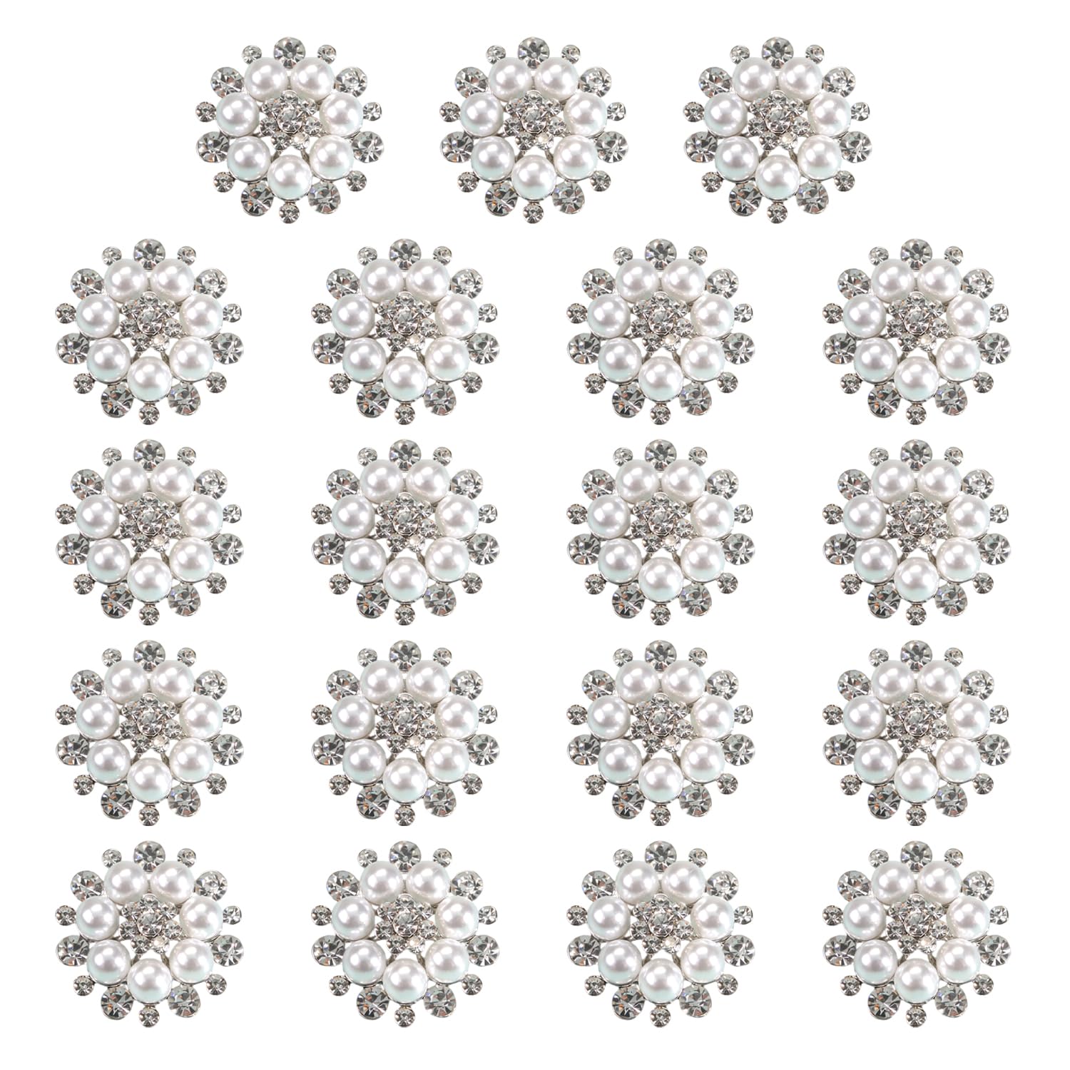 GVSAVY 15 Pieces of Pearl Flower Accessories - Rhinestone, Snowflake, Artificial Diamond - 2.7cm