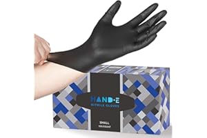 Hand-E Touch Disposable Black Nitrile Gloves Large - 200 Count - Heavy Duty 5 Grams Thick Industrial Grade - Powder Free, Latex Free, Textured Grip, Extra Length Cuff - BBQ, Hot Food Prep, Cleaning
