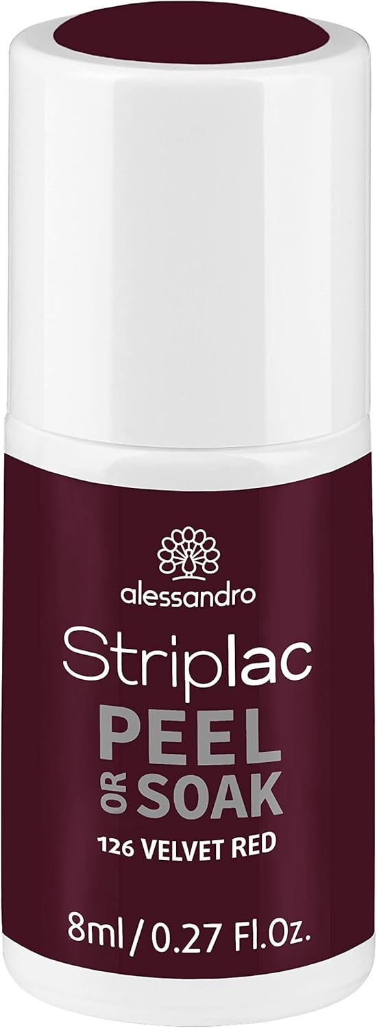 alessandro Striplac Peel or Soak Velvet Red - Dark Velvet Red LED Nail Polish - For Perfect Nails in 15 Minutes - 1 x 8ml