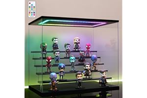 AZEYN Clear Acrylic Display Case with Light , 6 Tier Multiple Color Lights Display Box Stand Assembly Dustproof Protection Showcase for Collectibles Action Figures (Black 6 Tier L 19.7*12.6*16.5in)