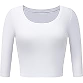 OThread & Co. Women's 3/4 Sleeve Scoop Neck Crop Top Basic Comfy Ribbed Knit Tee