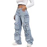 Ryehack Women’s Baggy Jeans Y2k Cargo Jeans Casual High Waist Baggy Denim Cargo Pants with Pockets Streetwear