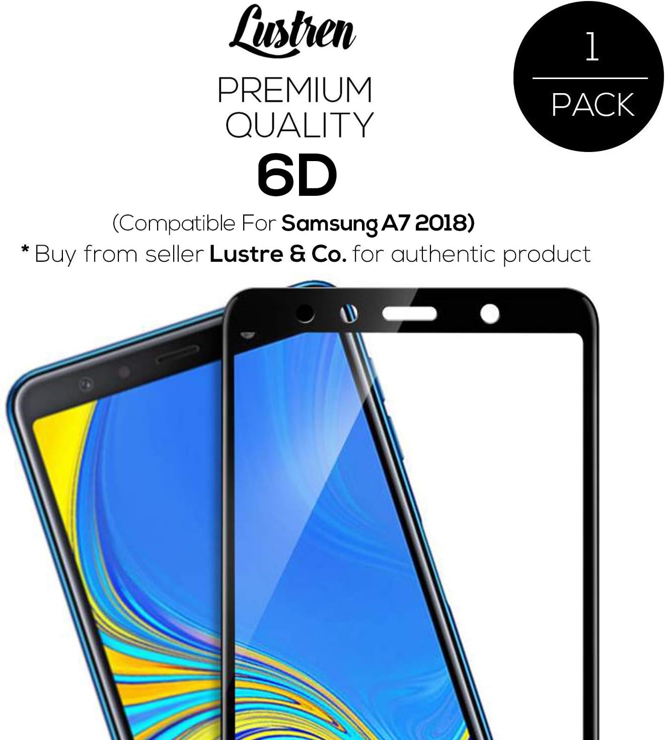 Lustren 6D Curved Edge Full Screen Gorilla Guard with 9H Hardness Black Tempered Glass Screen Protector for Samsung Galaxy A7 2018 - Pack of 1