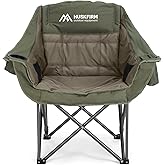 Huskfirm Oversized Camping Chair Padded Camping Chairs Heavy-Duty Foldable Camping Chairs with Cup Holder and Cooler Bag Portable Lawn Chair for Sports Outdoors-Support 450LBS, Green