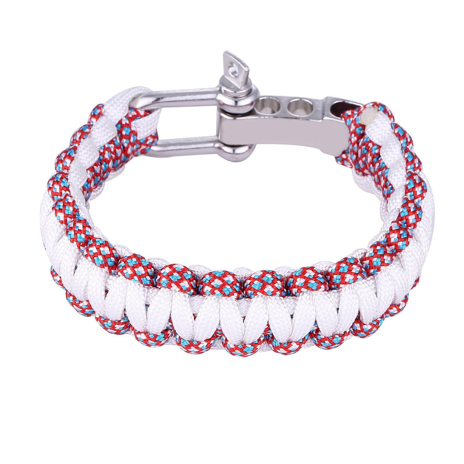 DonDon Men's Outdoor Survival Paracord Bracelet Braided Nylon White Multicolor
