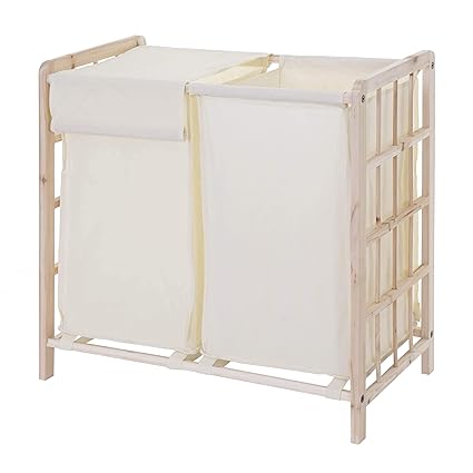 Mendler Wäschesammler HWC-B60, Laundry Wäschesortierer Wäschebox Wäschekorb Wäschebehälter, Tanne 2 Fächer 60x60x33cm 68l
