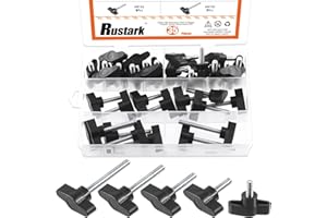 Rustark 35Pcs M6 5 Sizes Thumb Screws Assortment Kit Wing Knob Bolt Black Plastic Male Thread Clamping Screw for Quick Remove or Replace Hand Tightening