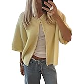 Women's Y2K Summer Button Down Sweater Cardigans Shirts Short Sleeve Knitted Blouse Top Going Out Cropped Knit Tops