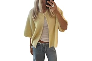NVRENJIA Women Y2k Knitted Crop Cardigan Short Sleeve Button Up Rib Knit Solid Color Cute Sweater Shirt