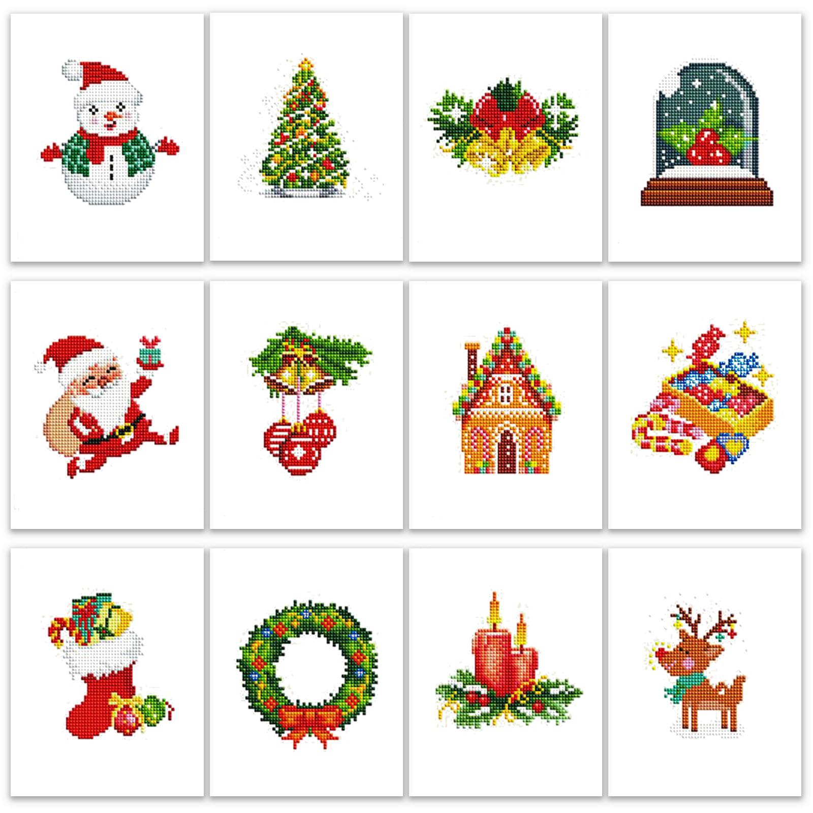 12 Pcs Christmas Diamond Art Kits, Mini Christmas Diamond Painting Kits for Adults, DIY Gifts Square Drills Diamond Art Xmas Decorations for Christmas Home Decor Handmade Gift, 15x18cm - Christmas3