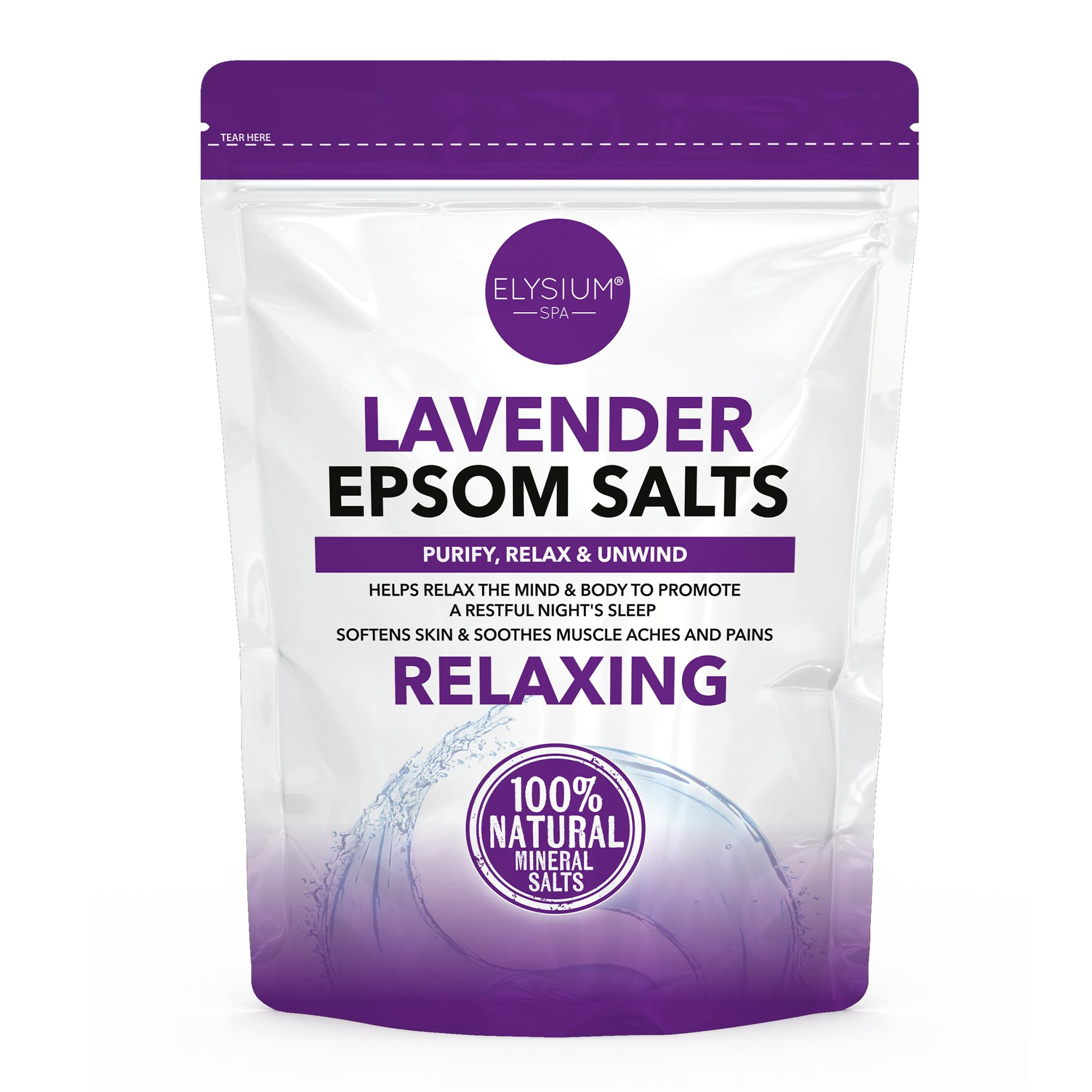 Elysium Spa Lavender Epsom Salts | Relaxing Bath with 100% Natural Mineral Salts for Muscle Relief Sleep Promotion and Skin Softener (450g)