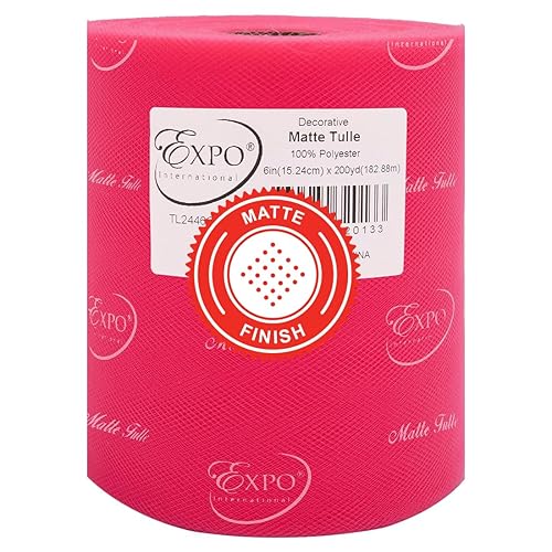 Expo International Decorative Matte Tulle, Roll/Spool of 6” X 200 Yards, Lightweight Polyester Tulle Fabric for Tutus, Costumes, and Party Decorations, Washable, Easy-to-Use, Coral
