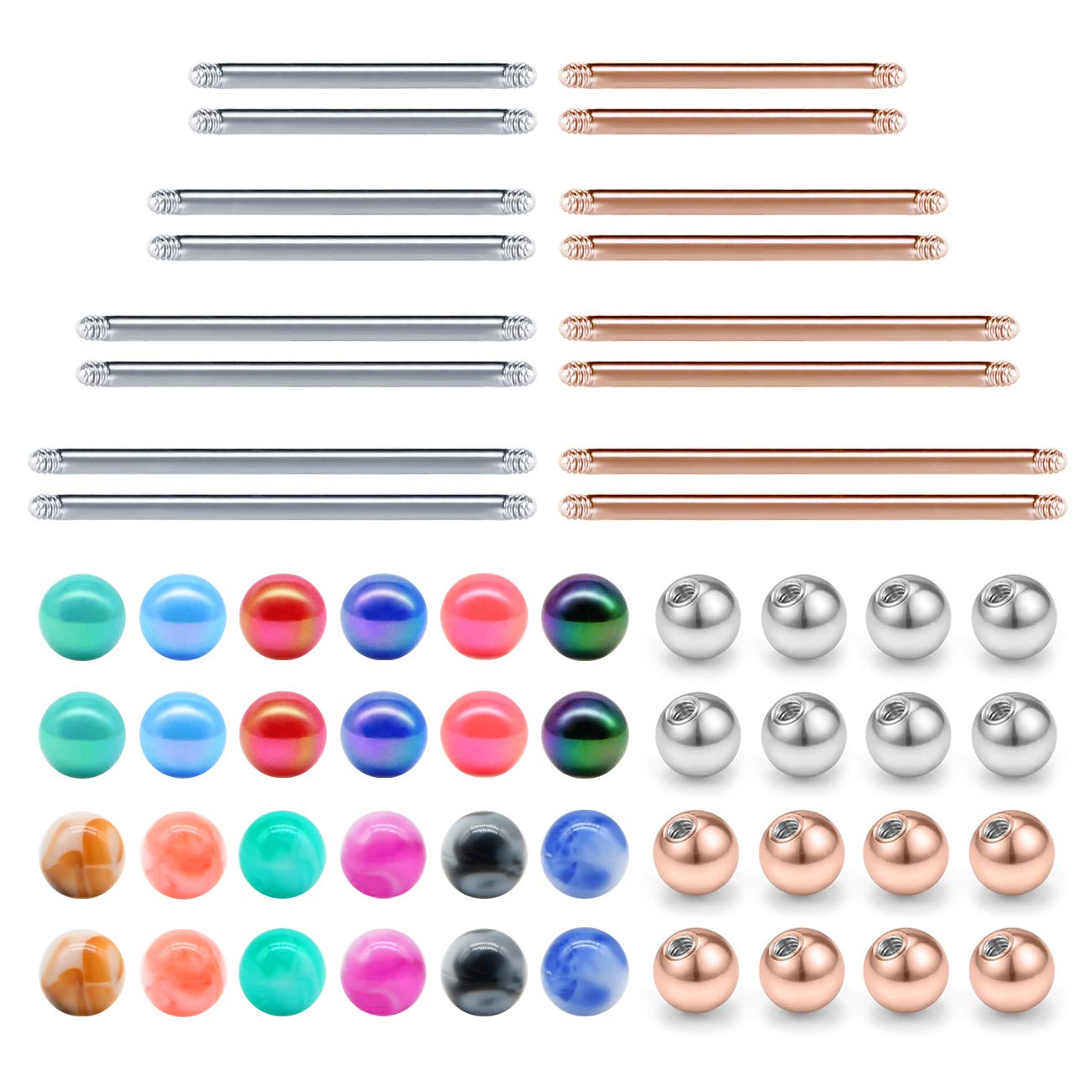 JFORYOU Replacement Bar and Balls for Straight Barbell Piercing Jewelry for Nipple rings Tongue ring Industrial Piercing Body Piercing 14G 18mm 20mm 25mm 32mm Bar Length