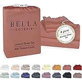 Bella Coterie Luxury Bamboo Viscose Queen Size Sheet Set | 100% Organically Grown | Ultra Soft | Cooling for Hot Sleepers | 18" Deep Pocket [Raisin]