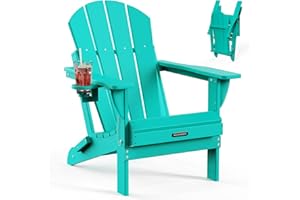 MUCHENGHY Folding Adirondack Chairs, Patio Chairs, Lawn Chairs, Outdoor Chairs, Adirondack Chair Plastic, Fire Pit Chairs, Weather Resistant with Cup Holder for Deck, Backyard, Garden(Lake Blue)