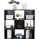 ZenStyle 9 Cube Storage Shelf Organizer, Wooden Bookshelf System Display Cube Shelves Compartments, Customizable W/ 5 Removable Back Panels (Black)