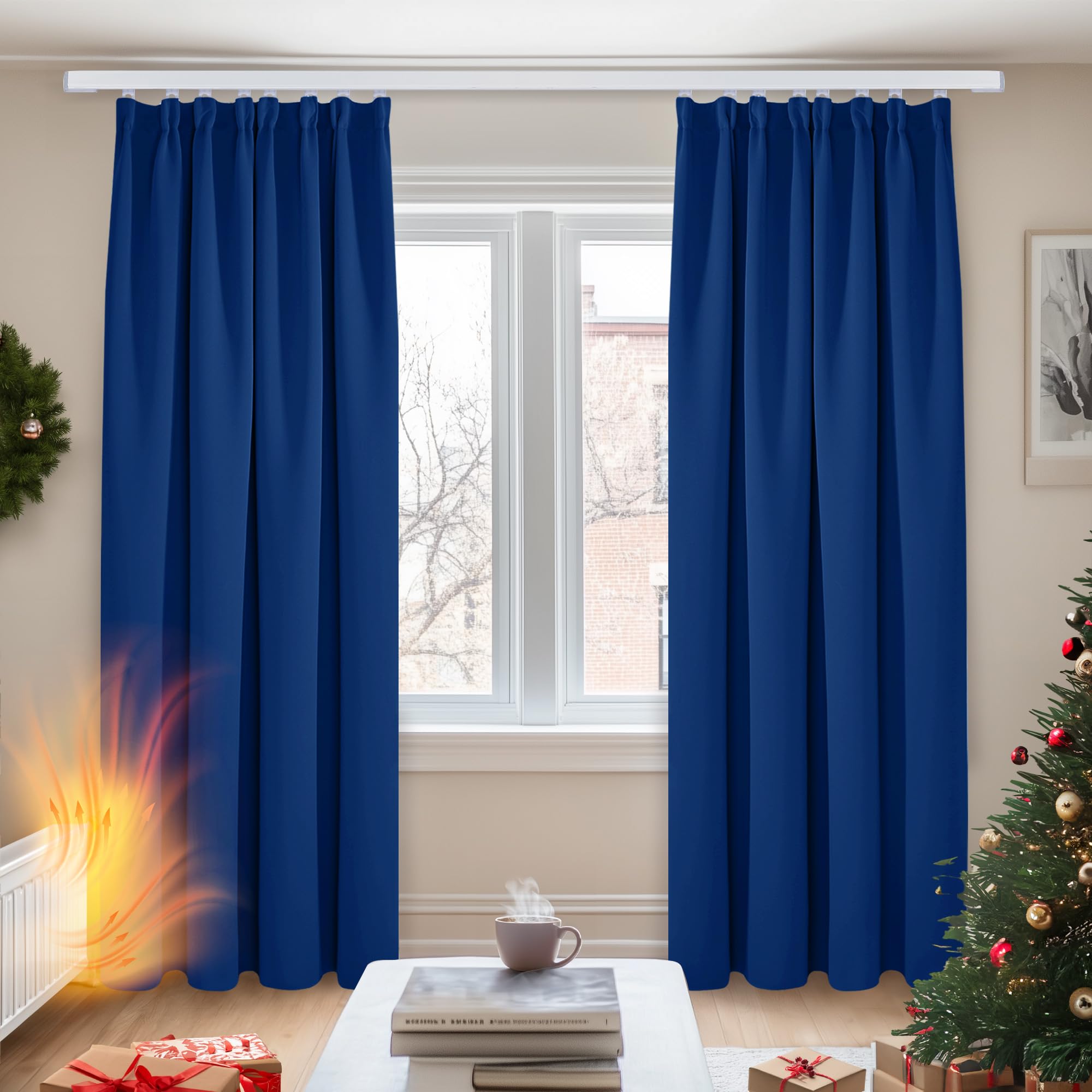 Deconovo Noise Reducing Thermal Insulated Blackout Curtains Pencil Pleat Curtains for Boys Living Room Blue W55 x L96 Inch 2 Panels