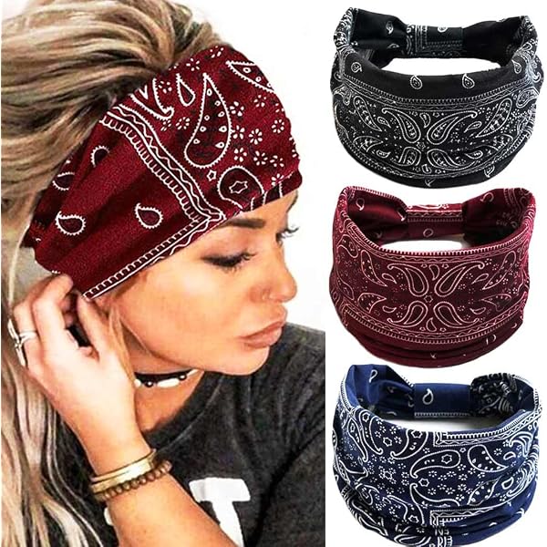 Gortin Boho Stirnbänder 3er-Set – Breit, Elastisch, Schwarz (24x14 Cm) Für Yoga & Style